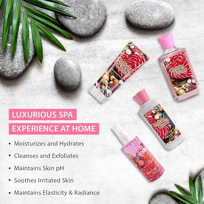Cotton Candy Bath & Body Kit, 3 Fl Oz, Ideal Skincare Gift Home Spa Set, Includes Body Lotion, Shower Gel, Body Cream, and Fragrance Mist, Birthday Mother's Day Gifts-Velvo Beauty