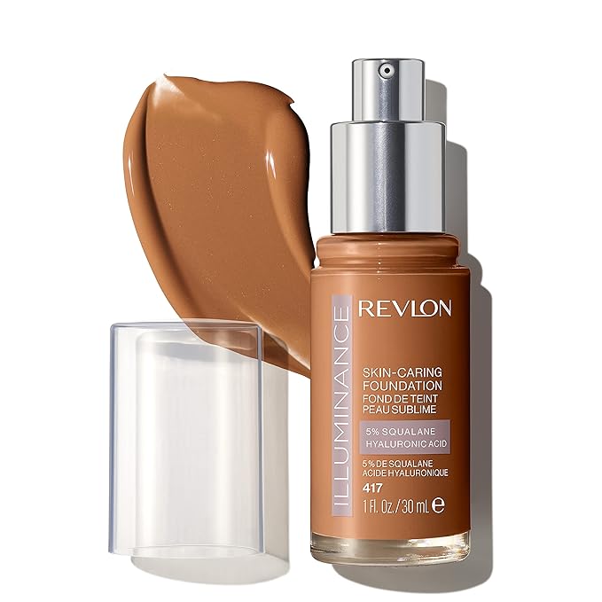 Revlon Illuminance Skin-Caring Liquid Foundation, Hyaluronic Acid, Hydrating and Nourishing Formula with Medium Coverage, 417 Warm Caramel (Pack of 1)-Velvo Beauty