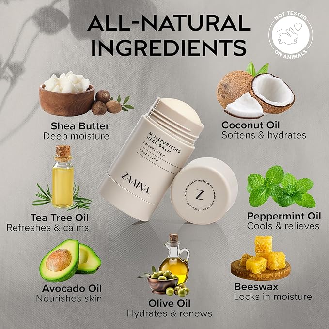 ZAAINA Intensive Heel Balm Stick for Cracked Heels – Natural Foot Balm for Dry Feet, Calluses & Rough Skin – Moisturizing Heel Softener with Shea Butter, Tea Tree & Peppermint – 2.5oz Twist-Up Tube-Velvo Beauty