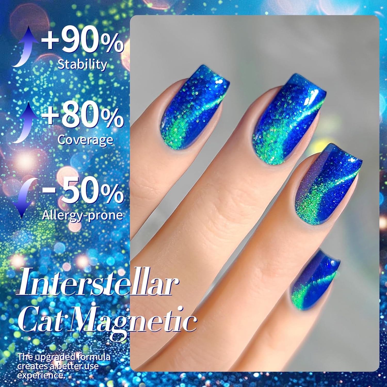 Born Pretty Cat Magnetic Eye Gel Nail Polish, Blue Glitter Cat Magnetic Gel Nail Polish, Holographic Magnetic Nail Polish for Nail Art Manicure Salon DIY at Home 15ML-Velvo Beauty