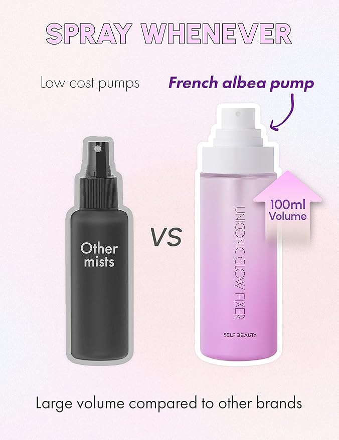 SELF BEAUTY Glow Makeup Setting Spray | Hydrating + Illuminating Makeup Setting Spray | Dewy Finish | Long-Lasting Makeup Fixing | Microfine Mist Spray | 3.38fl.oz, 100ml-Velvo Beauty