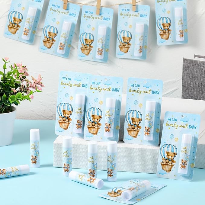 50 Pack Baby Shower Lip Balm Bulk Bear Baby Shower Favors Baby Mint Flavor Lip Balm Baby Shower Gifts for Guest Bear Themed Baby Shower Thank You Gifts Girls Boys Games Gender Reveal Favors-Velvo Beauty