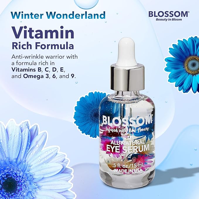 Blossom All Natural Organic Cruelty Free Moisturizing Eye Serum with Essential Oils, Infused with Real Flowers, Made in USA, 0.5 fl. oz./15ml, Winter Wonderland-Velvo Beauty