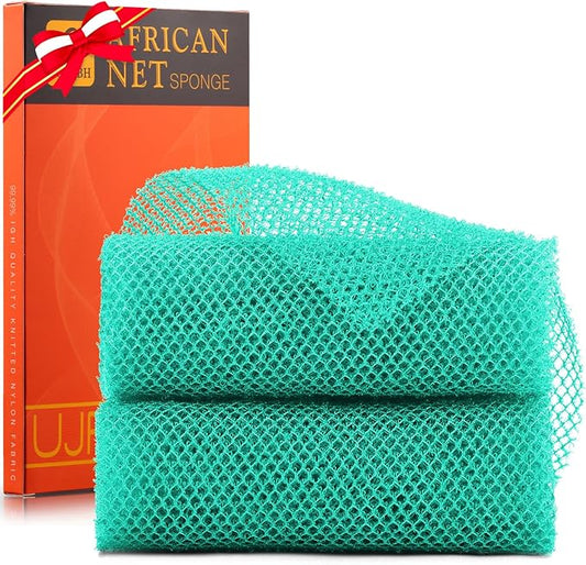 UJFQBH 2 Pieces African Bath Sponge African Net Long Net Bath Sponge Exfoliating Shower Body Scrubber Back Scrubber Skin Smoother,Great for Daily Use (Green)-Velvo Beauty