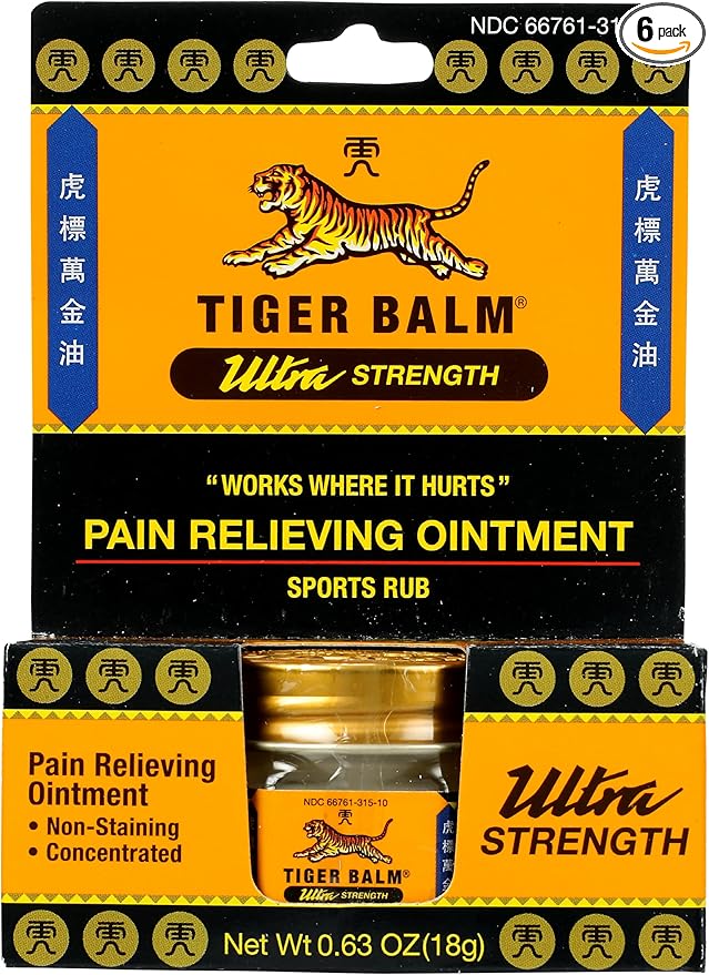 Tiger Balm Ultra Strength Rub Balm, Alcohol Free, Cruelty Free, 0.63 Ounce (Pack of 6)-Velvo Beauty