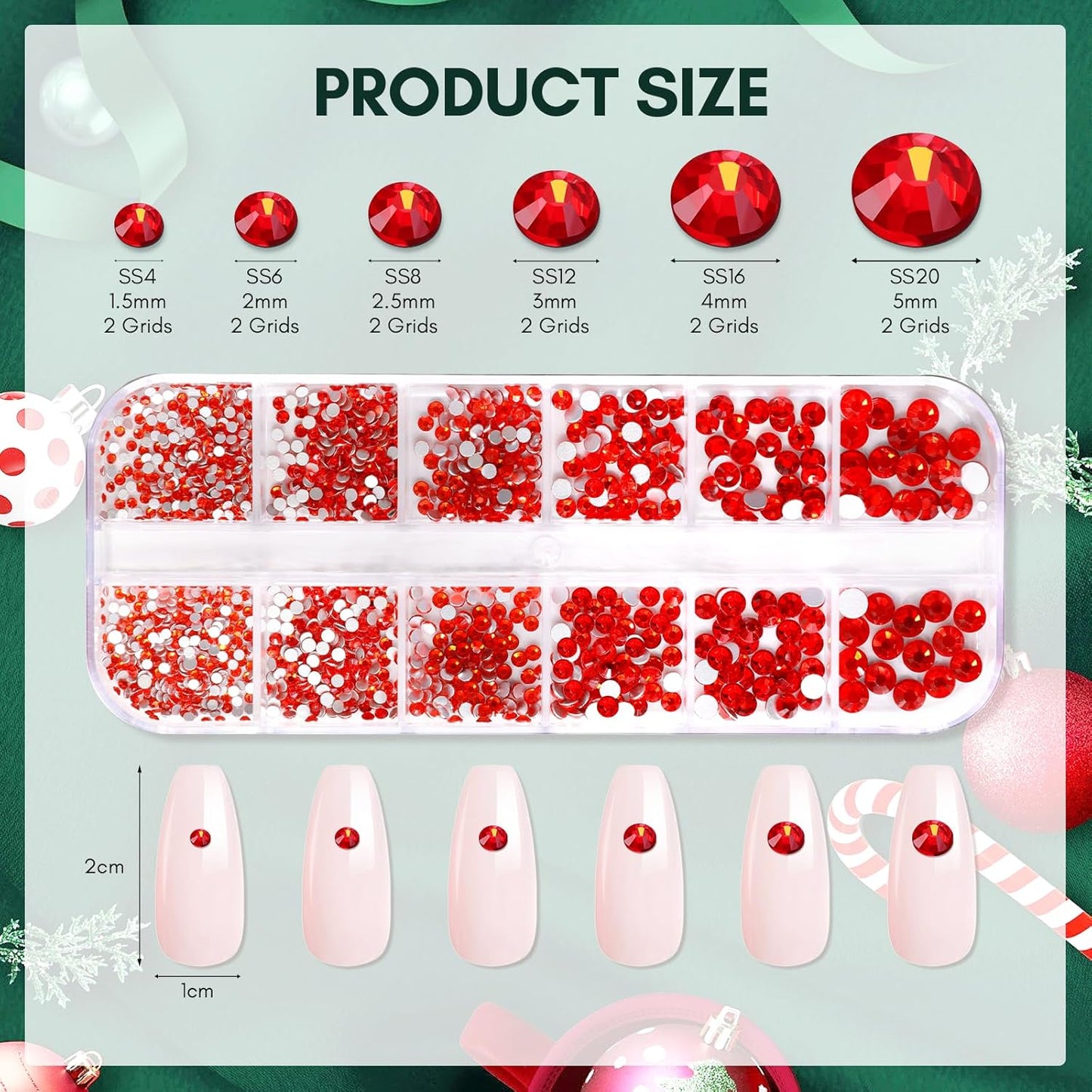 Makartt Red Nail Rhinestones Flatback Rhinestones Multi-Size Round Crystal Glass Nail Charms Diamonds Nail Jewels for DIY Crafts Makeup Nail Art Supplies Accessories Christmas Gift-Velvo Beauty