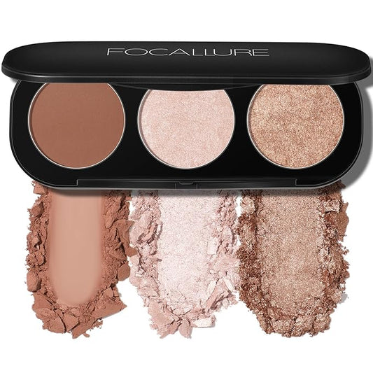 FOCALLURE Blush and Highlighter Palette,3 in 1 Makeup Powder Cruelty-Free Matte Blush,Shimmer Illuminator Highlighters for a Glowing Look,#02-Velvo Beauty