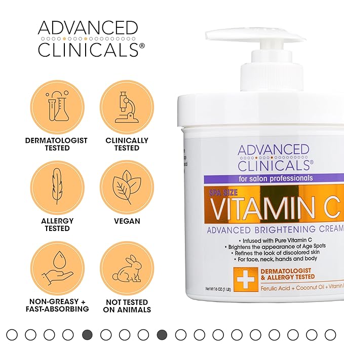 Advanced Clinicals Vitamin C Face & Body Cream Moisturizing Skin Care Lotion, Anti Aging Vitamin C Skincare Moisturizer For Body, Face, Age Spots, Wrinkles, & Sun Damaged Skin, Large 16oz (2-Pack)-Velvo Beauty
