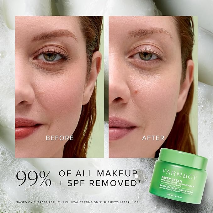 Farmacy Makeup Remover Cleansing Balm - Green Clean Waterproof Makeup Remover + Oil Based Cleanser - Newly Formulated Double Cleanser with Plant Based Waxes + Upcycled Moringa (30ml)-Velvo Beauty