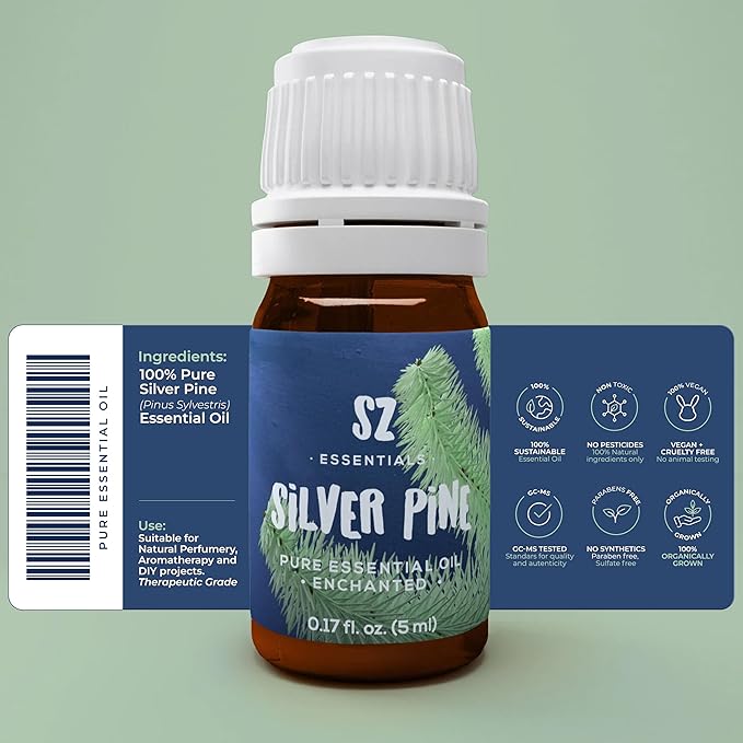 Silver Pine Essential Oil - 100% Pure & Undiluted- Extracted from Pinus Sylvestris - Clean & Fresh Scent with Woody Overtones - Therapeutic Grade & Vegan - 0.17oz (5ml)-Velvo Beauty