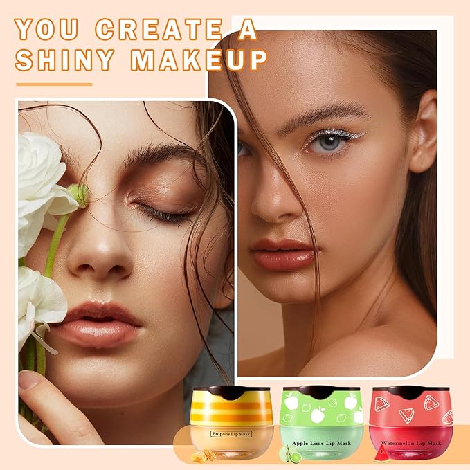 3PCS Bee Lip Balm Honey Pot Honey Watermelon Green Apple Lip Balm Lip Sleeping Mask Moisturizing Hydrating Bee Lip Balm Lip Care Products for All Skin Types (Honey Watermelon Green Apple)-Velvo Beauty