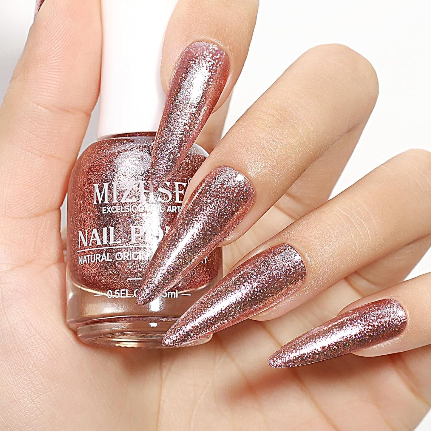 MIZHSE Quick Dry Glitter Brown Nail Polish, Fall Color Nail Polish Air Dry Fast, 15ml High Glossy Sparkly Shiny Shimmer Nail Art Salon Manicure Home-Velvo Beauty