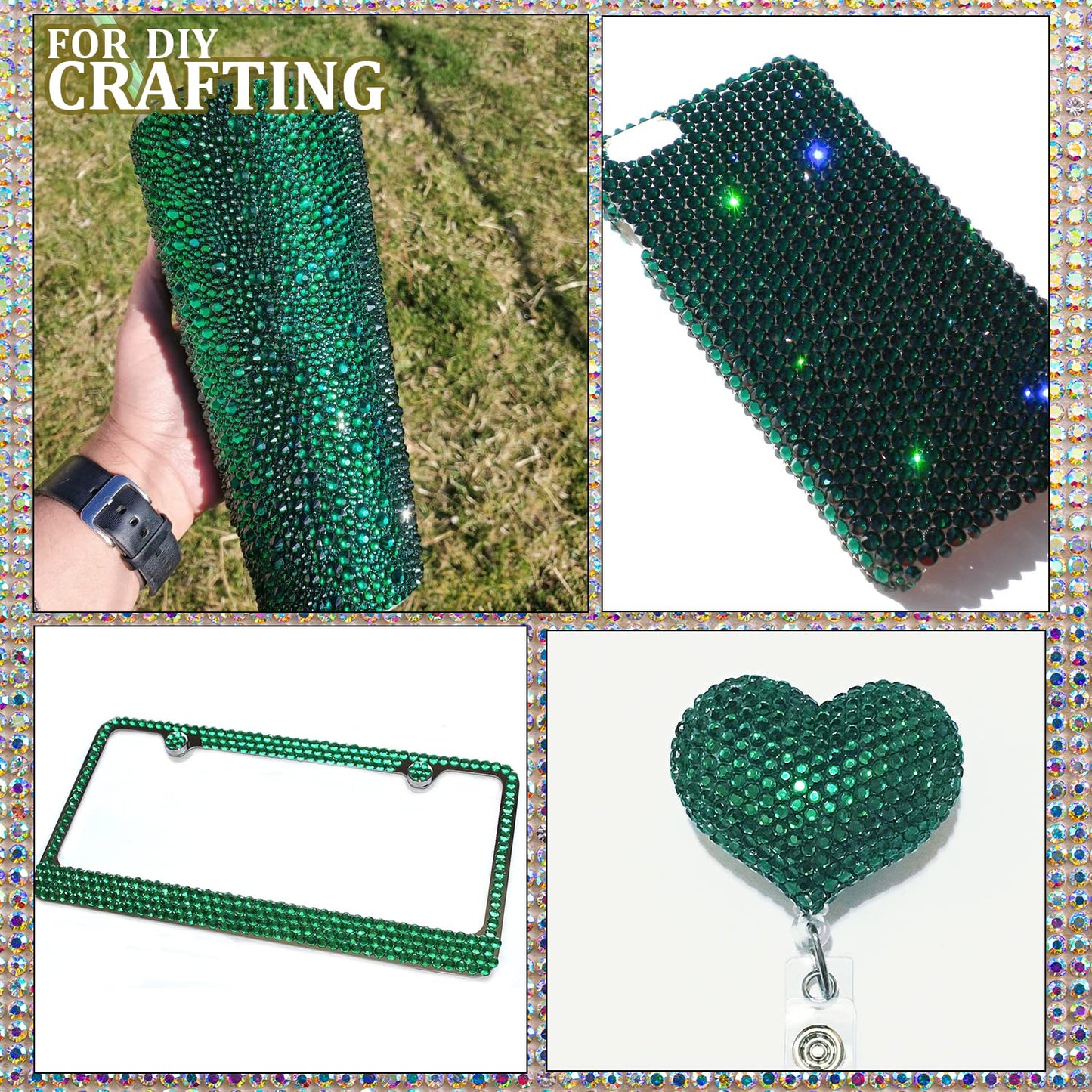 One Pack 2000 Pcs of Flatback Round Dark Green Rhinestones 6 Sizes (1.5-6 mm) with Nail Art Rhinestone Picker Pencil and Tweezers for DIY and Salon Use-Velvo Beauty