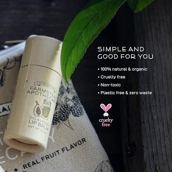 Farmstead Apothecary 100% Natural Lip Balm with Organic Beeswax, Organic Shea Butter & Organic Coconut Oil, Fig & Honey 0.25 oz-Velvo Beauty