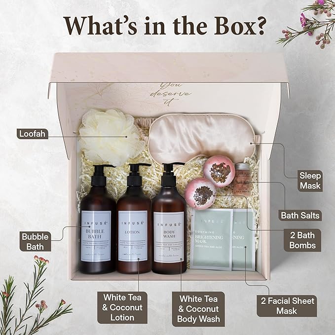 10-Piece Spa Gift Box for Women | Self-Care Set with Eye Mask, Loofa,Bath Bombs,Face Masks,Bubble Bath, Lotion, Body Wash & Bath Salt | Gift for Mom, Grandma, Wife, Bridesmaid or Loved Ones-Velvo Beauty