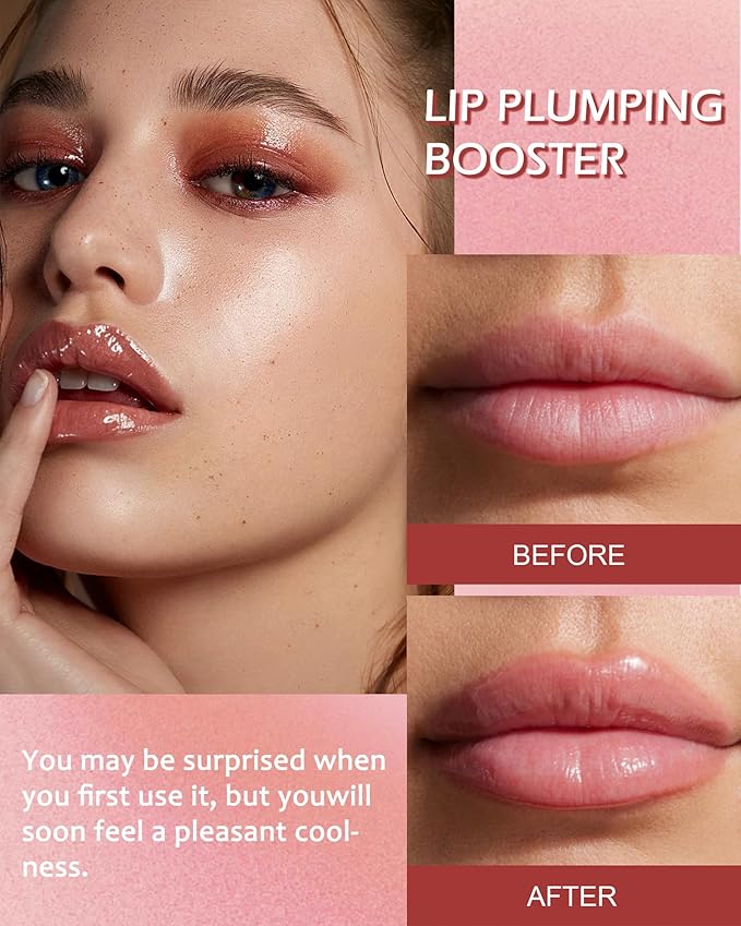 Lip Plumping Booster-2Colors Spicy Lip Plumper Oil Lip Gloss, Plump and Pout Lip Plumper Hydrating & Volumizes Lip GLaze, Enhancing Plump Effect for Fuller Lips, Lip Glossy Makeup Gift for Women-03+04-Velvo Beauty