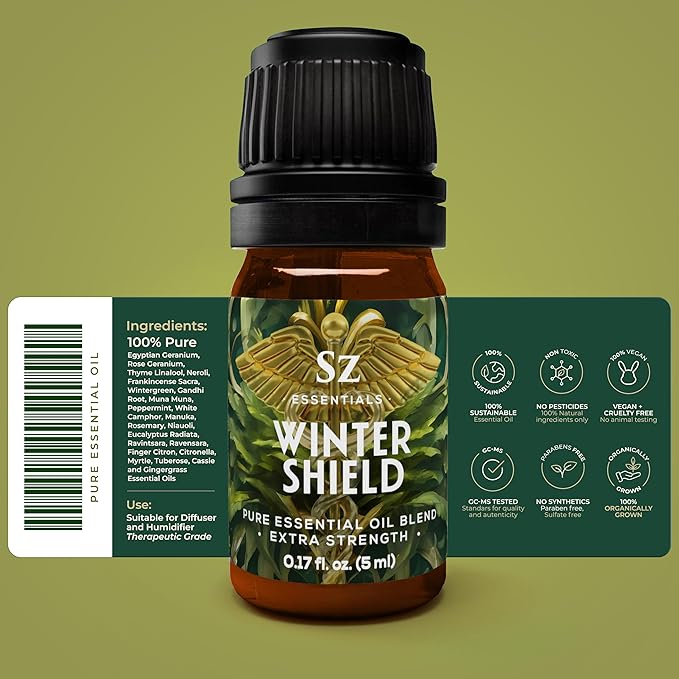 Winter Shield Essential Oil Blend for Diffuser and Humidifier - Extra Strength Protective Seasonal Defense - 100% Pure, Natural & Undiluted - Therapeutic Grade & Vegan - 0.17 oz (5ml)-Velvo Beauty