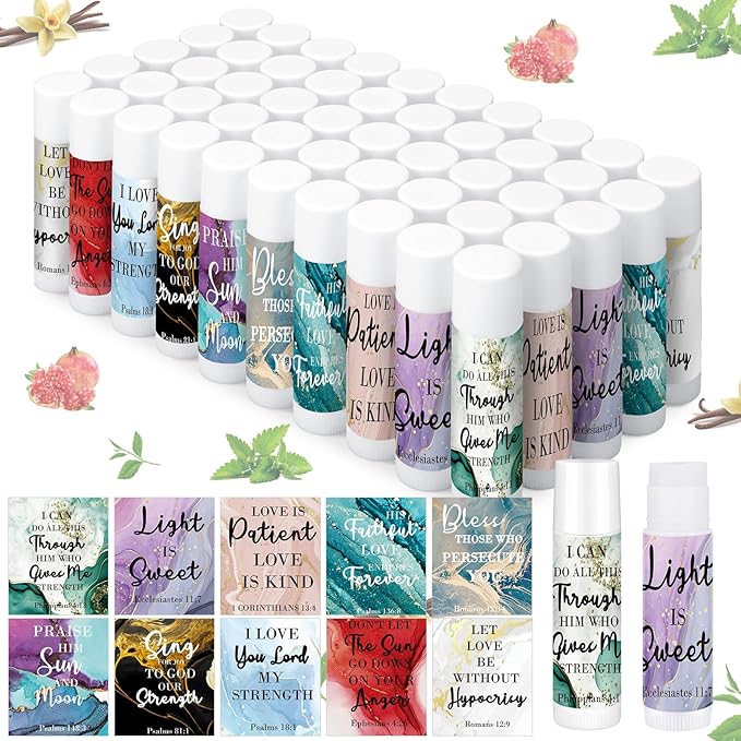 50 Pcs Lip Balm Bulk Christian Gift for Women Faith Religious Bible Verse Lip Balm Inspirational Gift Scripture Moisturizing Lip Care Product for Coworker Friend Sister Teacher (Marble Print)-Velvo Beauty