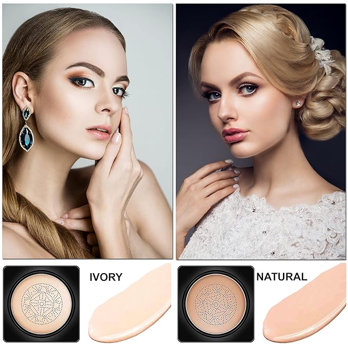 Mushroom Head Air Cushion CC Cream Foundation BB Cream Foundation Makeup Moisturizing CC Cream Liquid Foundation,Concealer Lasting Makeup Foundation Even Skin Tone Makeup Base Primer(Natural)-Velvo Beauty