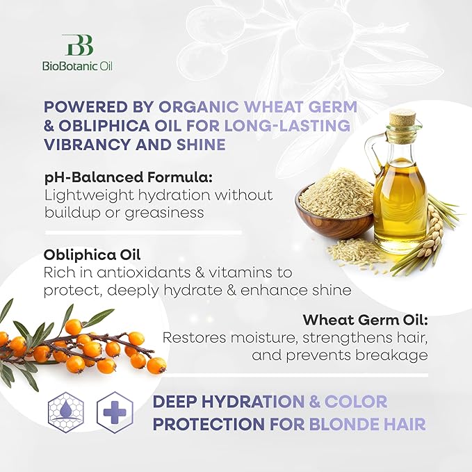 Bio Botanic Oil Hair Mask for Blonde & Bleached Hair | Deep Hydration & Anti-Brass Treatment | Enriched with Organic Wheat Germ & Obliphica Oil | Blue Pigment Formula | SLS-Free, Paraben-Free | 250ml-Velvo Beauty