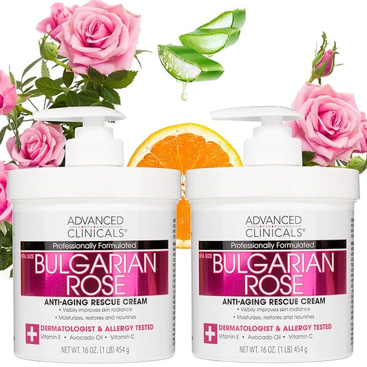 Advanced Clinicals Bulgarian Rose Lotion For Women | Rose Scented Vitamin C Body Lotion Cream | Anti Aging Vitamin E Moisturizer Body Butter Improves Look Of Sagging Dry Skin & Texture, 16 Oz, 2-Pack-Velvo Beauty