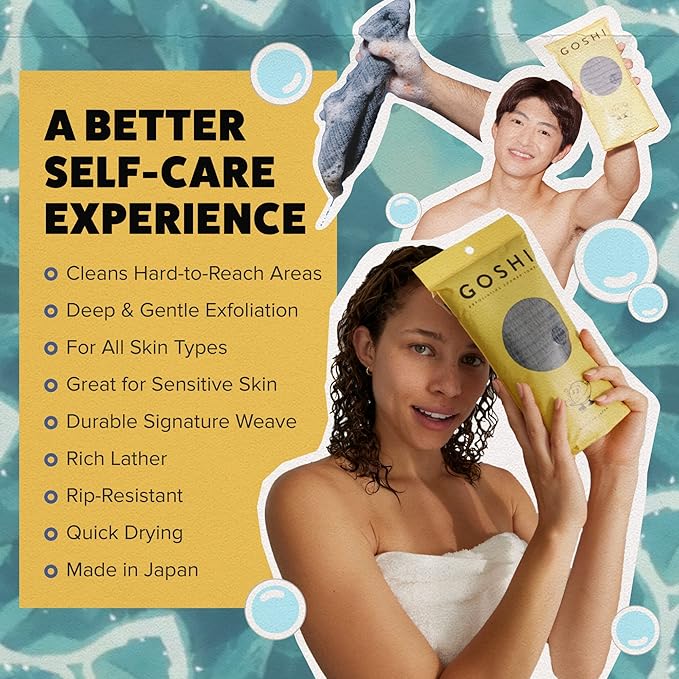 GOSHI Exfoliating Shower Towel - Rip-Resistant Exfoliating Washcloth for All Skin Types - Made in Japan-Velvo Beauty