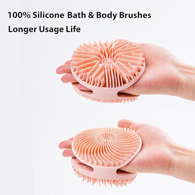 2 PC Silicone Exfoliating Body Scrubber, Silicone Body Shampoo Brush, Soft Silicone Loofah for Sensitive Skin, Shower Silicone Hair Scalp Massager, Easy to Clean, Lather Well(Pink&Black)-Velvo Beauty