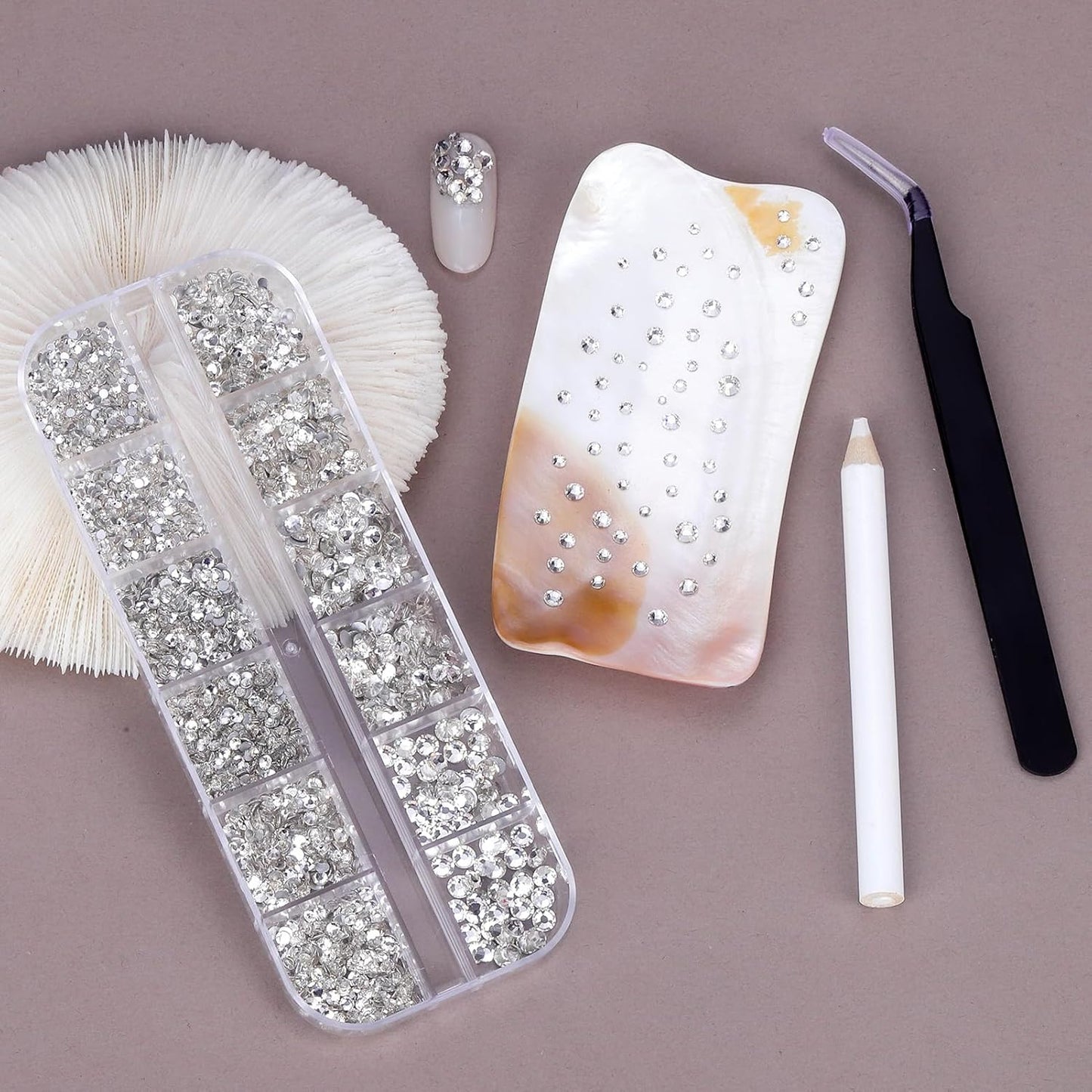 Flatback Rhinestones Half Pearls for Crafting, 1.6-4mm White Glass Rhinestones and 1.5-6mm Small Pearls for Bedazzling, Clothes and Nails Art-Velvo Beauty