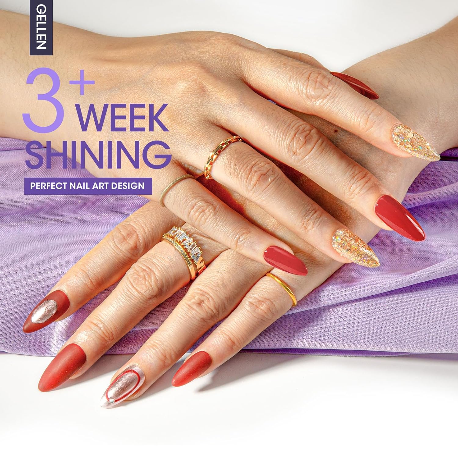 GELLEN Gel Top Coat Base Coat with Nail Strengthener, 3 Pcs 18 ml No Wipe Glossy Top Coat Set for Gel Nail Polish, Soak Off Base Coat Hardener Care for Thin Weak Nails Salon Manicure-Velvo Beauty