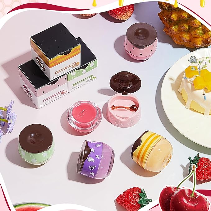 12 Pcs Bee Lip Balm Honey Pot with Brush Propolis Lip Mask Overnight, Moisturizing Hydrating Lip Sleeping Mask Prevention Dry and Cracked(Honey+Peach+Grape+Strawberry+Apple Lime+Mint)-Velvo Beauty