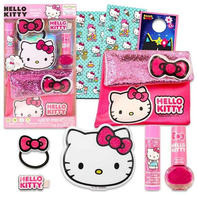 Hello Kitty Lip Balm Set - Bundle with Hello Kitty Lip Balm Plus Scrunchie, Bracelet, Cosmetic Bag, Stickers, More | Hello Kitty Lip Balm for Girls-Velvo Beauty
