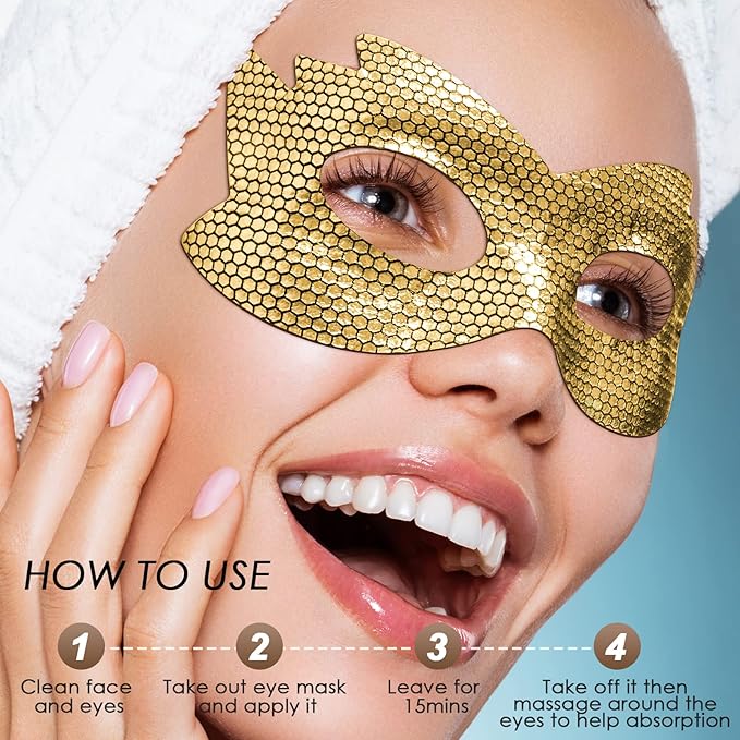 24k Gold Eye Masks, Under Eye Patches Honeycomb Eye Treatment Mask for Dark Circles and Puffiness, Eye Care Pads Skincare Reduce Puffy Wrinkles Eye Patch Gift for Adults Women Men Kids Girls -8 PCS-Velvo Beauty