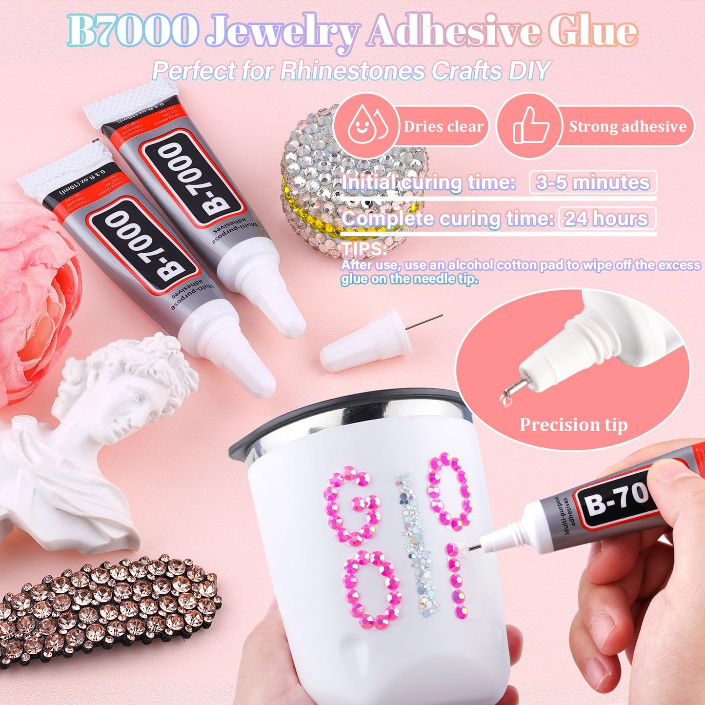 30000Pcs Resin Hot Pink AB Rhinestones for Bedazzling Crafting with b7000 Jewelry Glue, Bulk Flatback Gems Bedazzler Kit for Crafts Clothes Shoes Fabric Nail Diamond Art, Assorted Size 2/3/4/5/6mm-Velvo Beauty