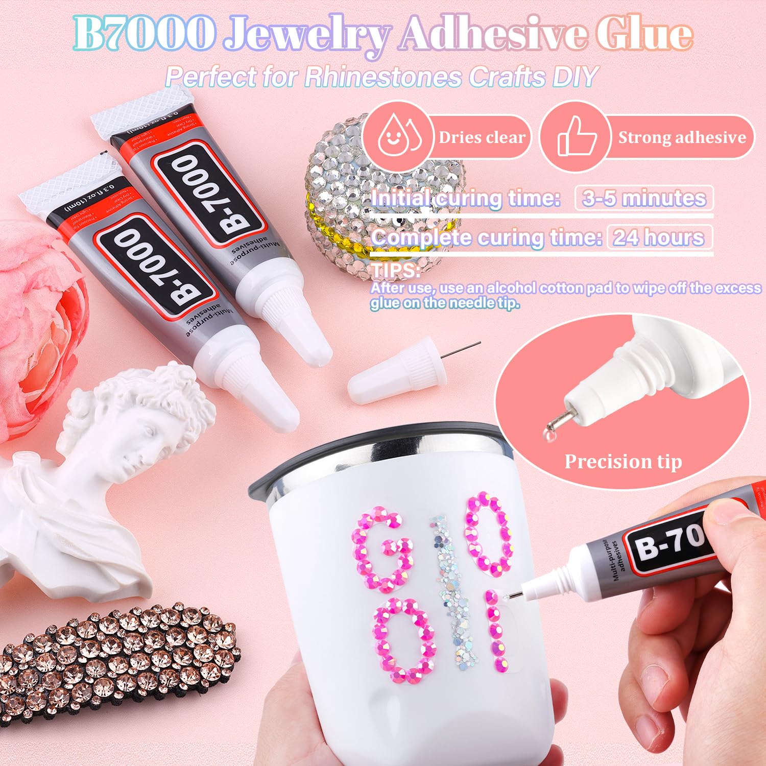 30000Pcs Resin Hot Pink AB Rhinestones for Bedazzling Crafting with b7000 Jewelry Glue, Bulk Flatback Gems Bedazzler Kit for Crafts Clothes Shoes Fabric Nail Diamond Art, Assorted Size 2/3/4/5/6mm-Velvo Beauty