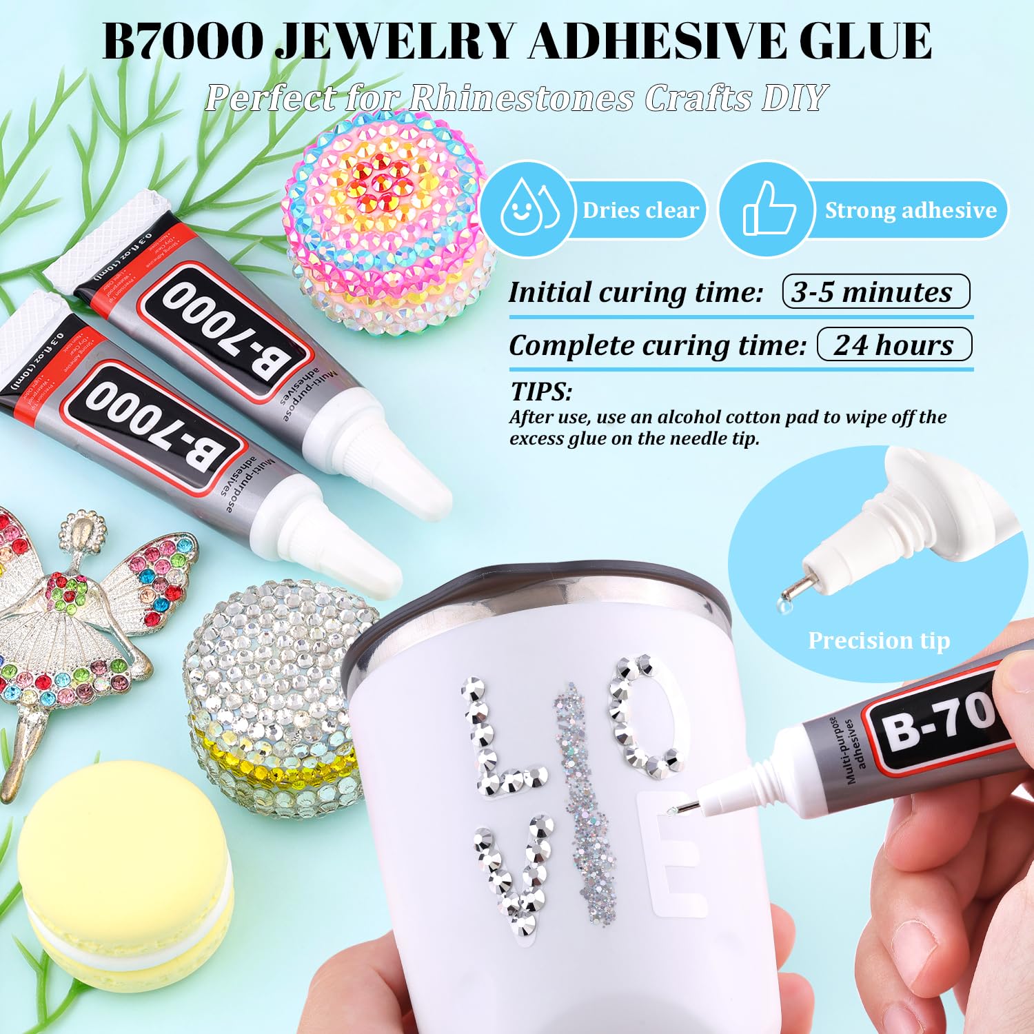6000Pcs Resin Rhinestones for Bedazzling with 3Pcs B7000 Jewelry Glue, 1 Box Silver Flatback Rhinestones for Crafting Crafts DIY, Crystals Gems for Clothing Shoes Tumblers Nail Art Makeup-Velvo Beauty