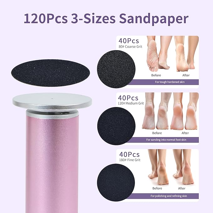 Electric Foot Callus Remover with 120pcs Sandpaper Discs(3 Sizes), Professional 800RPM Aluminum 4.8 Inches Callus Remover for Feet, Stepless Speed Control Foot File for Dead Skin (Black)-Velvo Beauty