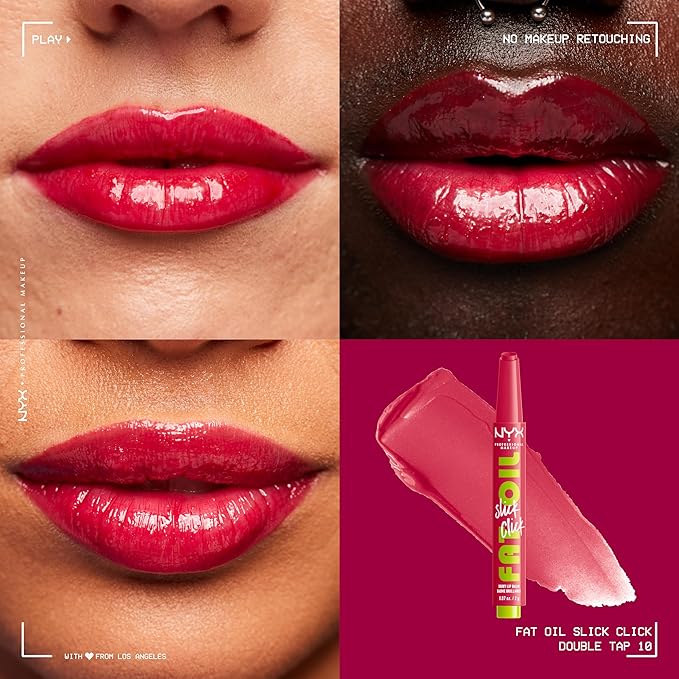 NYX PROFESSIONAL MAKEUP Fat Oil Slick Click, Lightweight, Buildable, Pigmented Vegan Lip Balm - Double Tap-Velvo Beauty