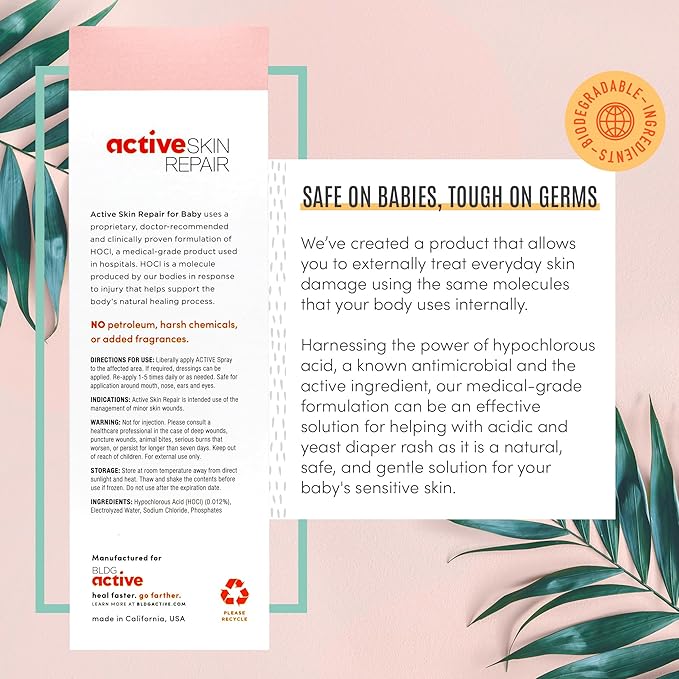 Active Skin Repair Natural, Non-Toxic, No Sting Baby Spray First Aid Safe For Use on Diaper Rash, Baby Acne, Eczema, Cuts, Wounds, Scrapes, and Other Skin Irritations (3 oz. Spray)-Velvo Beauty