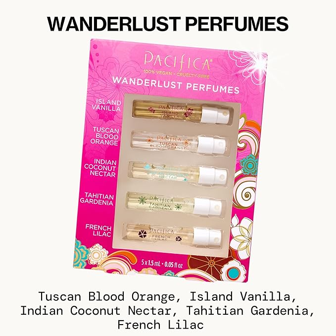 Pacifica Beauty, Wanderlust Spray Perfume Trial Set, Island Vanilla, 5 Scents, Fragrance Sampler Gift Set, Natural & Essential Oils, Clean, Vegan & Cruelty Free-Velvo Beauty