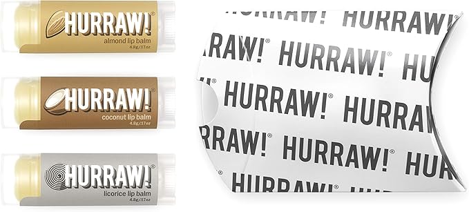 Hurraw! Almond, Coconut, Licorice Lip Balms, 3 Pack Bundle: Organic, Certified Vegan, Cruelty and Gluten Free. Non-GMO, 100% Natural. Bee, Shea, Soy & Palm Free. Made in USA-Velvo Beauty