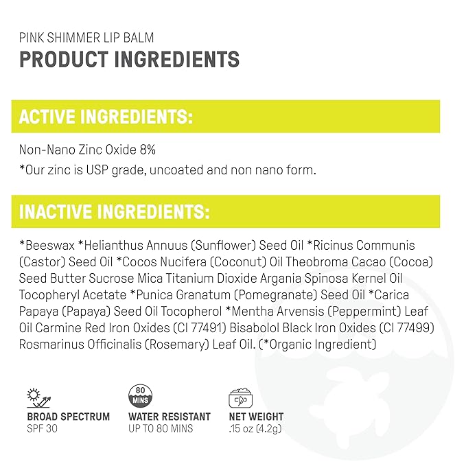 Raw Elements Organic Pink Lip Shimmer Zinc Oxide SPF 30+, 0.15oz-Velvo Beauty