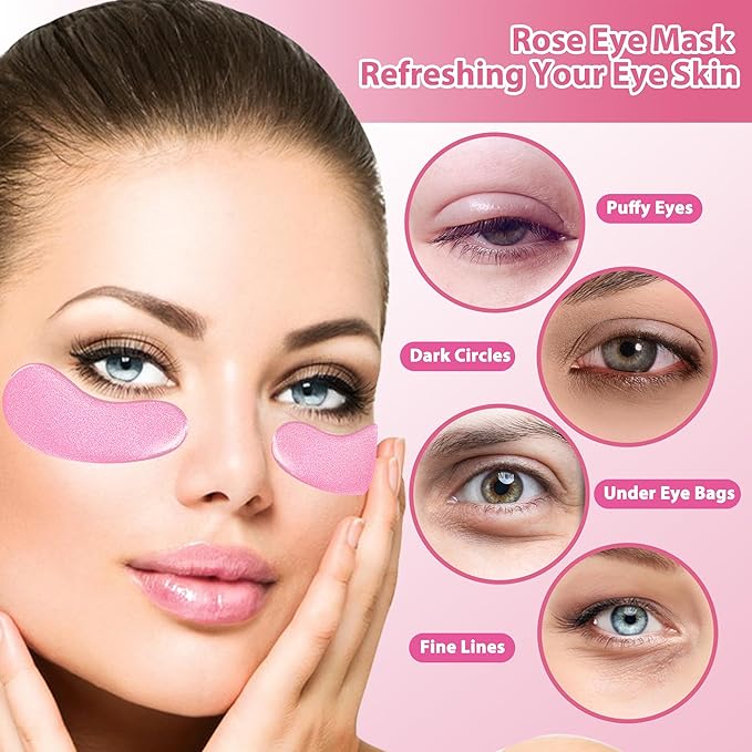 Eye Mask, Pink Rose Under Eye Patches (20 Pairs) Pink Rose Under Eye Masks Hyaluronic Acid Eye Patches for Dark Circles and Puffiness, Reduce Wrinkles and Fine Lines Under Eye Area - Pink-Velvo Beauty