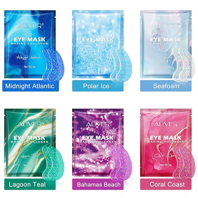Under Eye Patches(12 Pairs), 6 Color Marine Collagen Eye Mask for Puffy Eyes, Dark Circles, Eye Bags, Wrinkles, Fine Lines.-Velvo Beauty