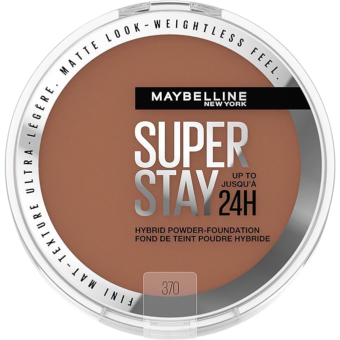 Maybelline Super Stay Up to 24HR Hybrid Powder-Foundation, Medium-to-Full Coverage Makeup, Matte Finish, 370, 1 Count-Velvo Beauty
