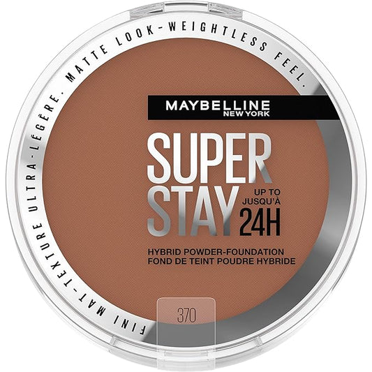 Maybelline Super Stay Up to 24HR Hybrid Powder-Foundation, Medium-to-Full Coverage Makeup, Matte Finish, 370, 1 Count-Velvo Beauty