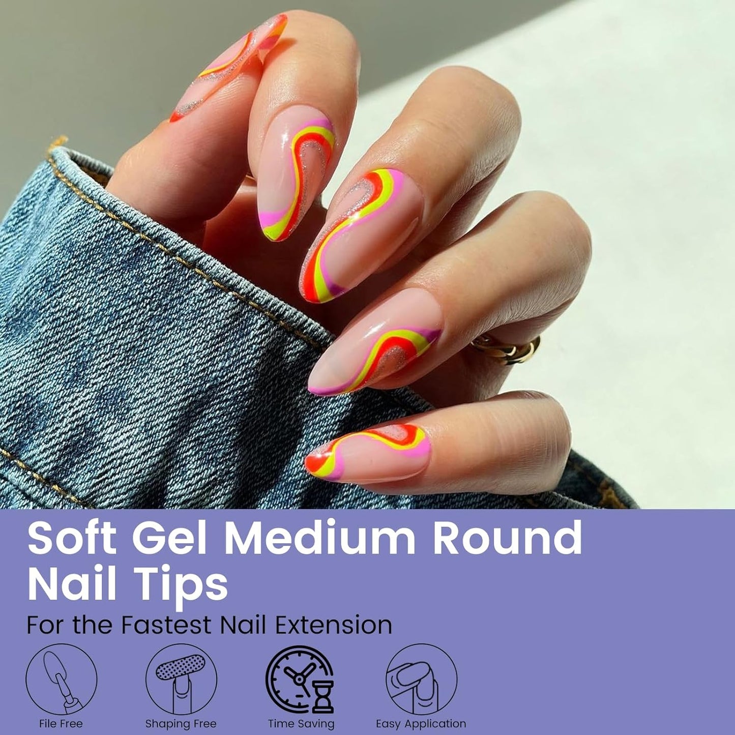 Medium Oval Round Nail Tips: 240Pcs Pre-shaped Full Cover Clear Gel Nails Tip, 12Sizes Acrylic Fake Press on Nail Tips for False Extension Manicure Salon DIY at Home-Velvo Beauty