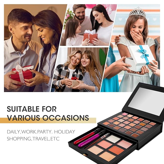 All in One Makeup Kit,Makeup Palette Includes 30 Color Eyeshadow, 2 Color Highlighter，2 Color Pressed Powder，2 Color Blusher，2 Pcs lip gloss，1 Pcs Eyepencil, Mirror,Makeup Gift Set for Women (017N)-Velvo Beauty