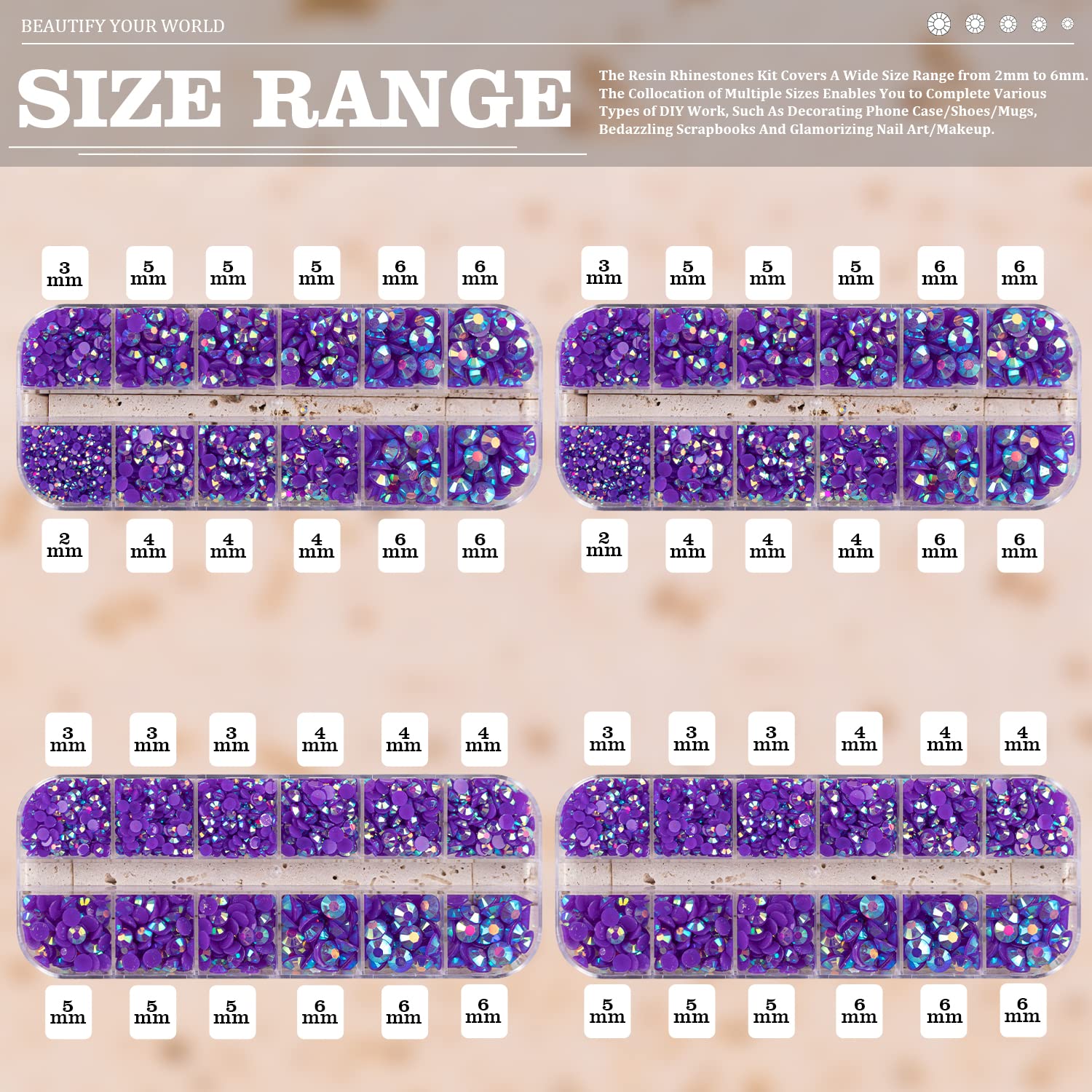 7000PCS Resin Rhinestones with Tweezers for Crafting, 2/3/4/5/6mm Flatback Jelly Rhinestones, 4 Box Dark Purple AB Non Hotfix Crystal Gems for DIY Crafts Mugs Tumblers Clothes Makeup Nail-Velvo Beauty