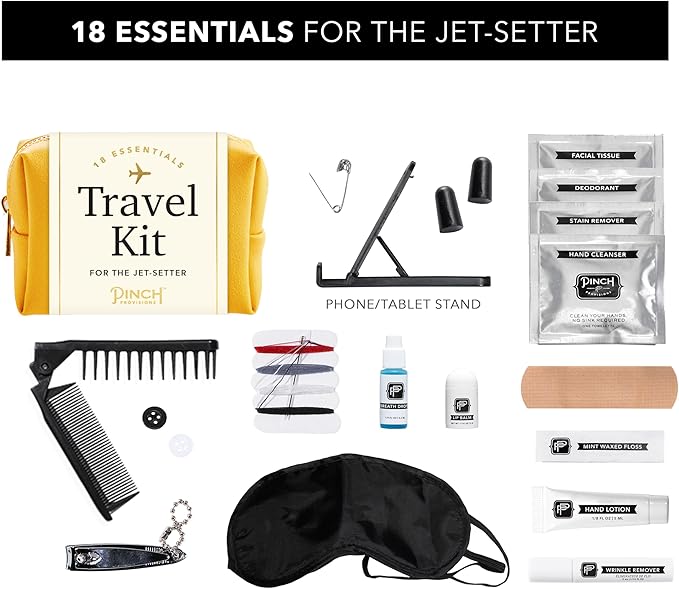 Pinch Provisions Travel Kit, includes 18 Must-Have Emergency Essential Items for Travelling, Ideal Road Trip or Airport Gift for Friends, Family & Peers, Portable Pouch-Velvo Beauty