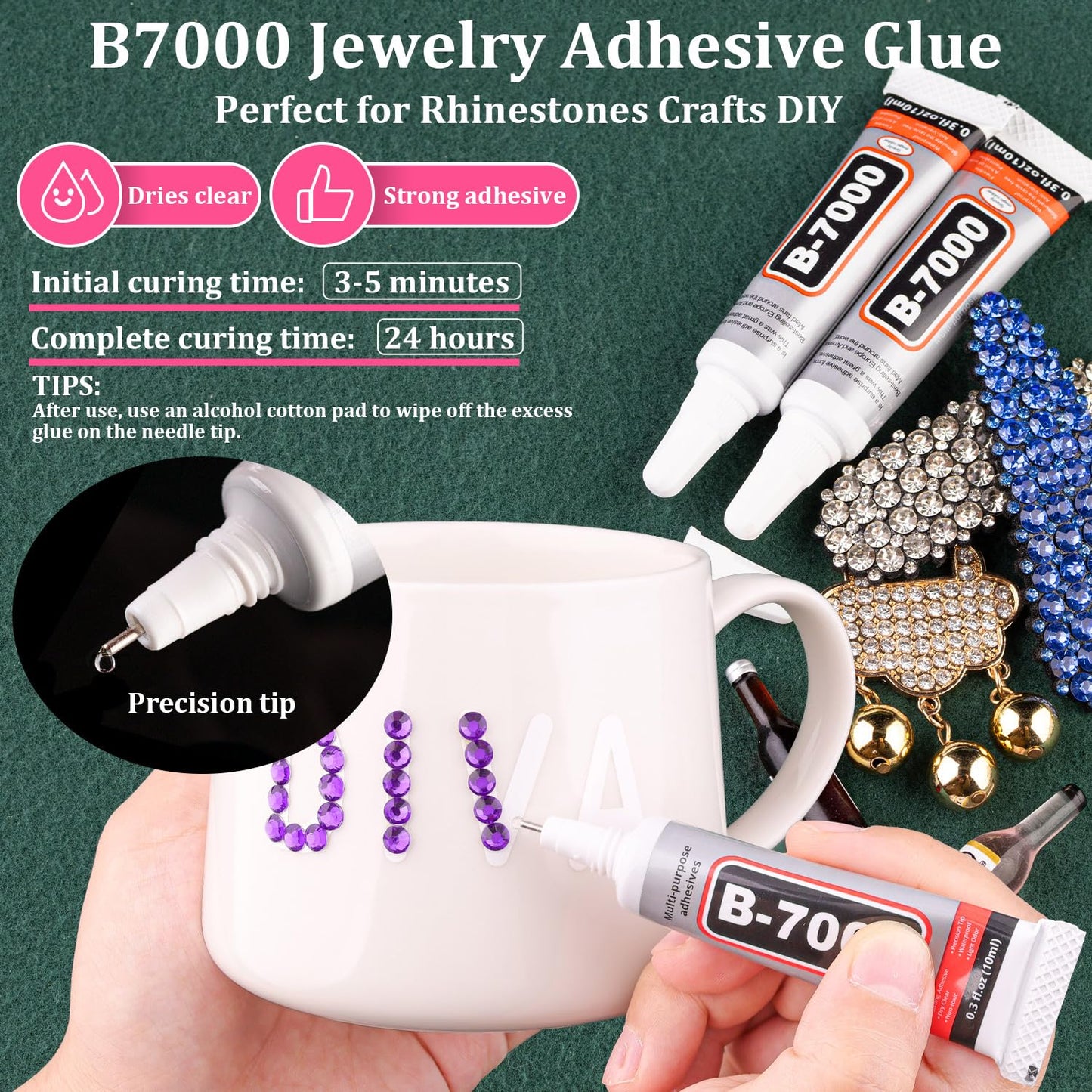 Resin Rhinestones for Crafting with B7000 Jewelry Glue, 1 Box Dark Violet Flatback Crystals with 3Pcs 10ml Glue for Bedazzling Crafts DIY Nail Art Makeup，Non Hotfix Gems for Clothing Shoes-Velvo Beauty